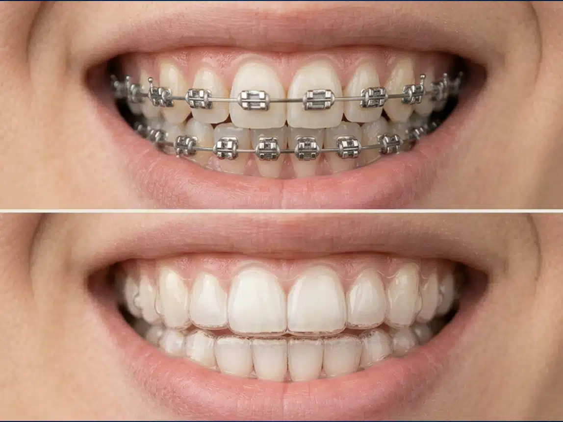Comparativo entre aparelho fixo ortodôntico e alinhador invisível transparente