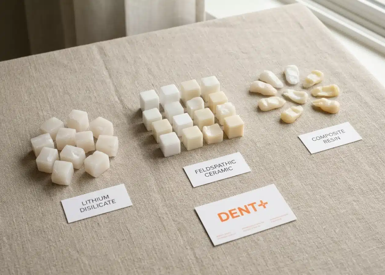 Comparativo entre amostras de dissilicato de lítio, cerâmica feldspática e resina composta usados em lentes de contato dental