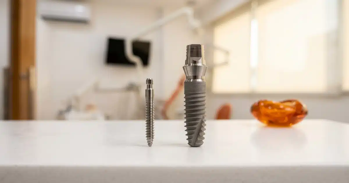 Comparação entre mini implante dentário estreito em peça única e implante convencional na DENT+