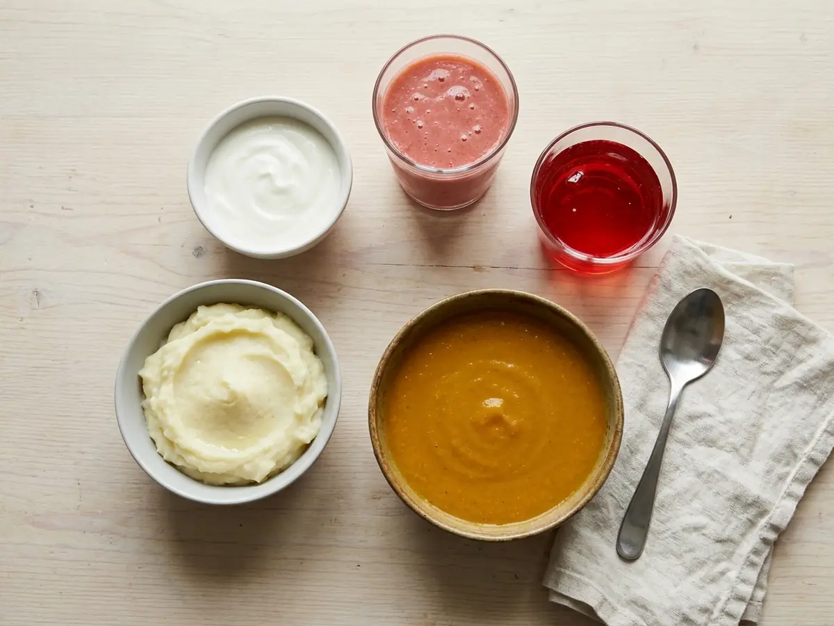 Alimentos pastosos e frios indicados nos primeiros dias depois de tirar o siso, como iogurte, purê e sopa