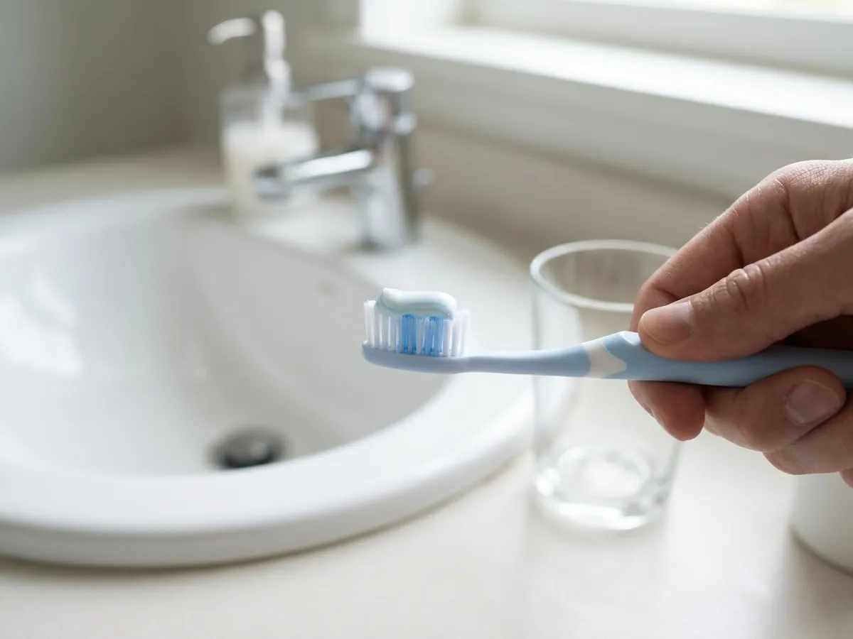 Escova de dentes de cerdas macias usada na higiene após a extração de siso, orientação da DENT+